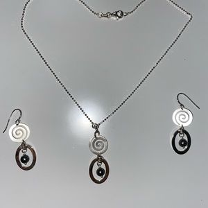 Sterling Silver with Black Pearl Necklace and earring set